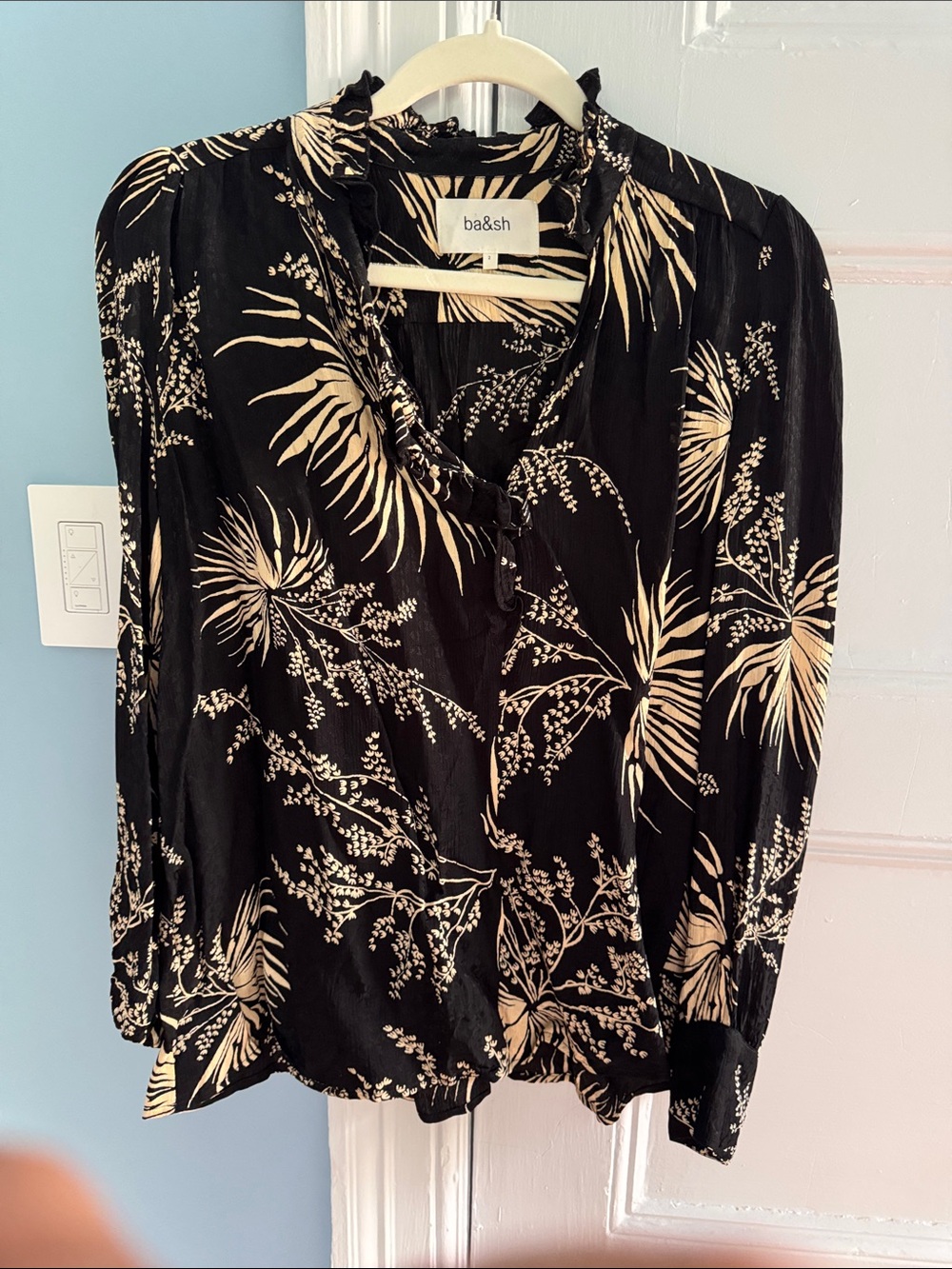 ba&sh Black Blouse with Cream Botanical Print